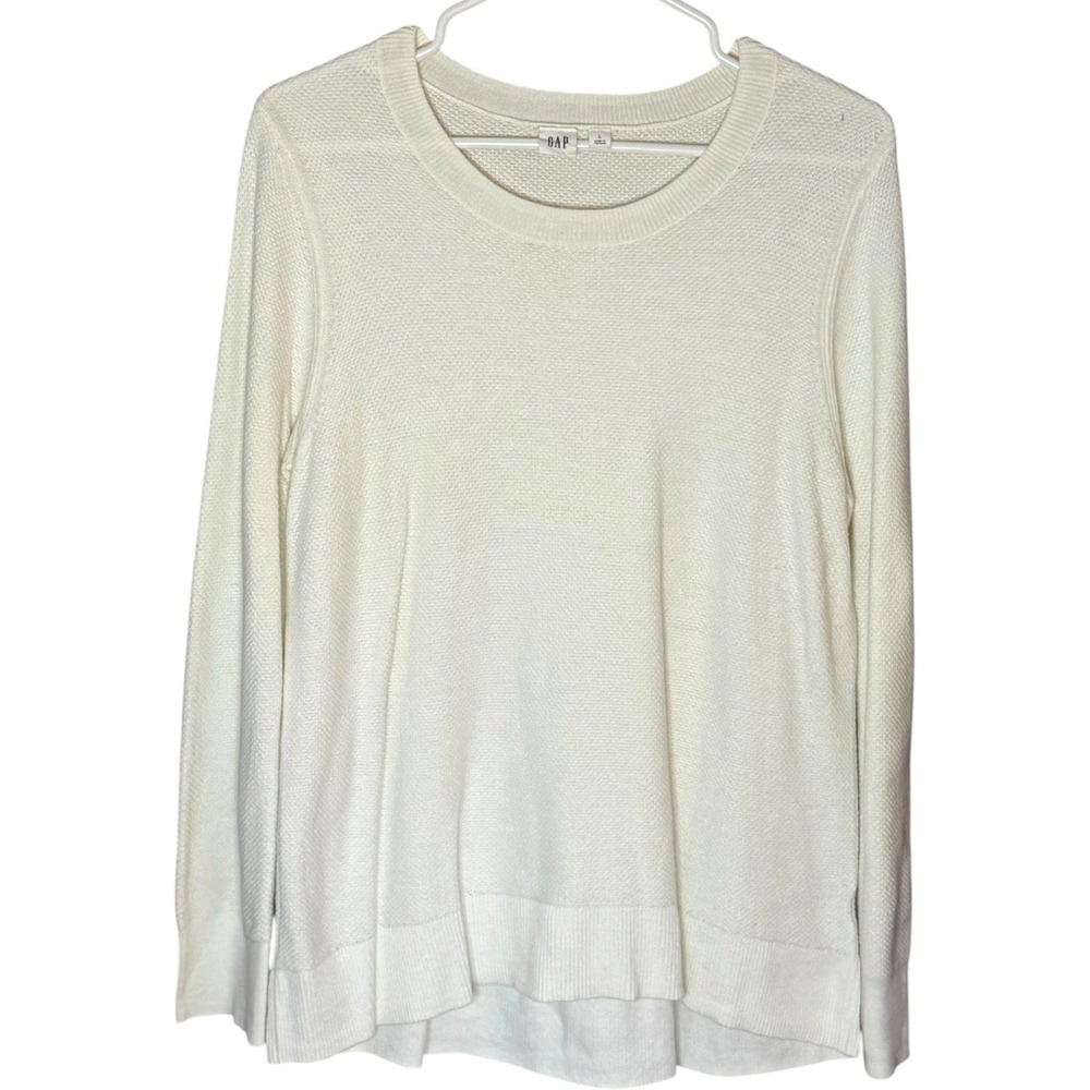 Gap Womens Cream Lightweight Knit Crew Neck Sweater - Large